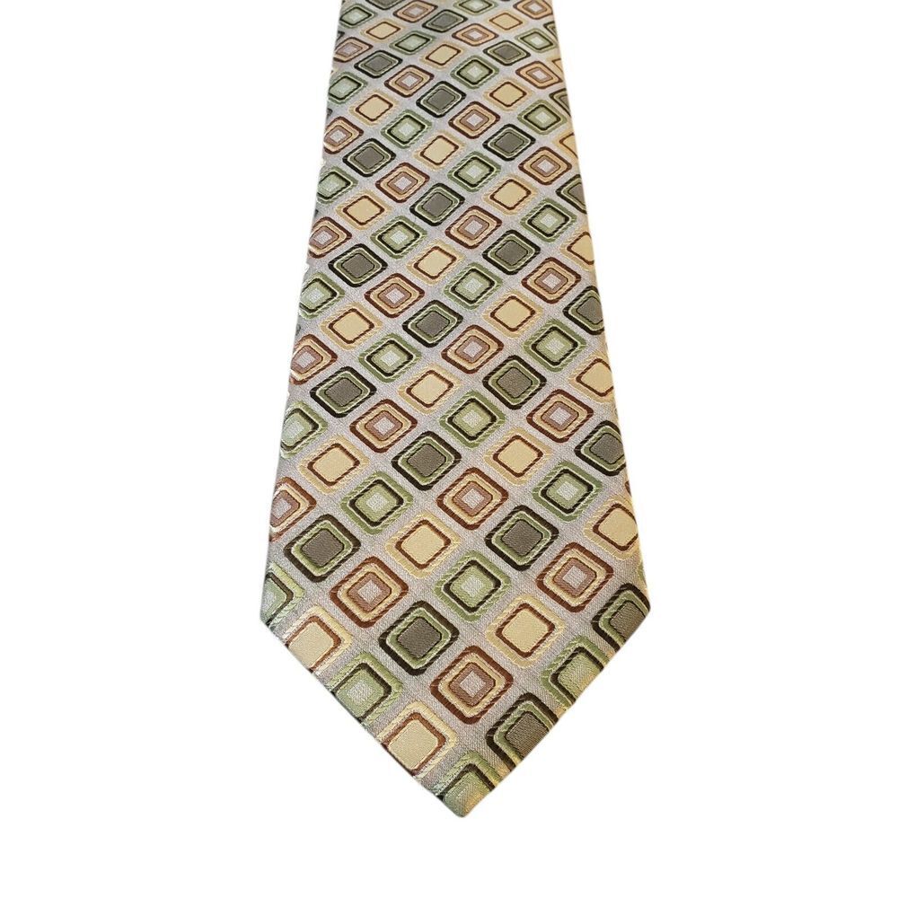 Croft & Barrow Neck Tie Mens Luxury Green Tan Brown Geometric Business Casual